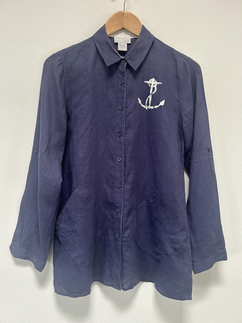 Soft Surroundings Navy Button-Front Anchor Accent Tunic